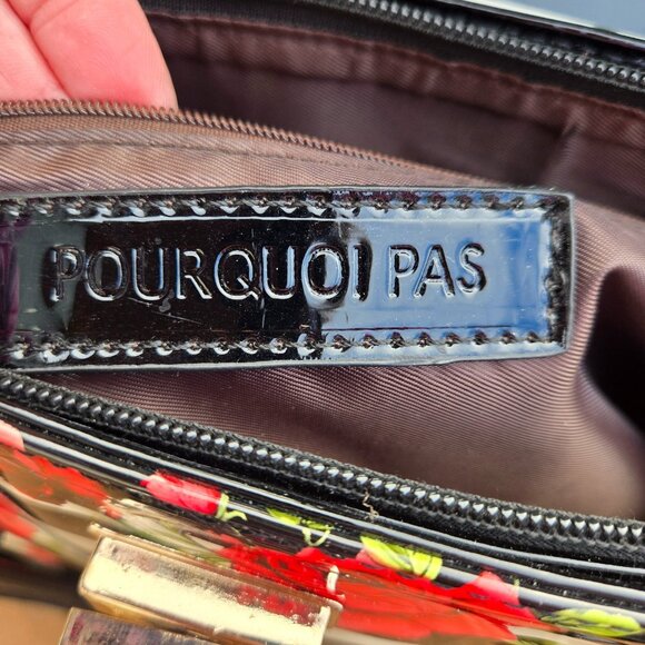 Y2K Glossy Top Handle Shoulder Bag Black White Striped Red Rose Floral Emo Goth - Picture 13 of 14